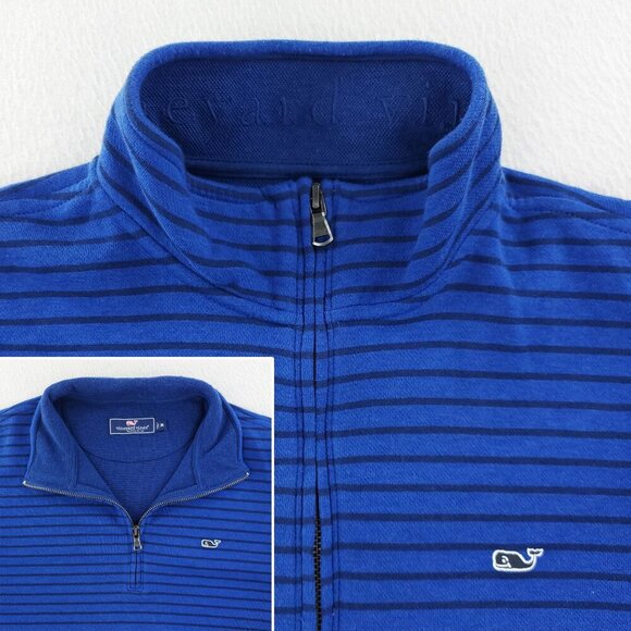 Vineyard Vines Saltwater Quarter 1/4 Zip Pullover Top Whale Striped Men Medium - Picture 6 of 12